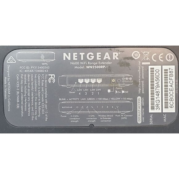 NETGEAR N600 WiFi Range Extender WN2500RP-2 Dual Band 4-Port w/ Power Adapter - Picture 4 of 12